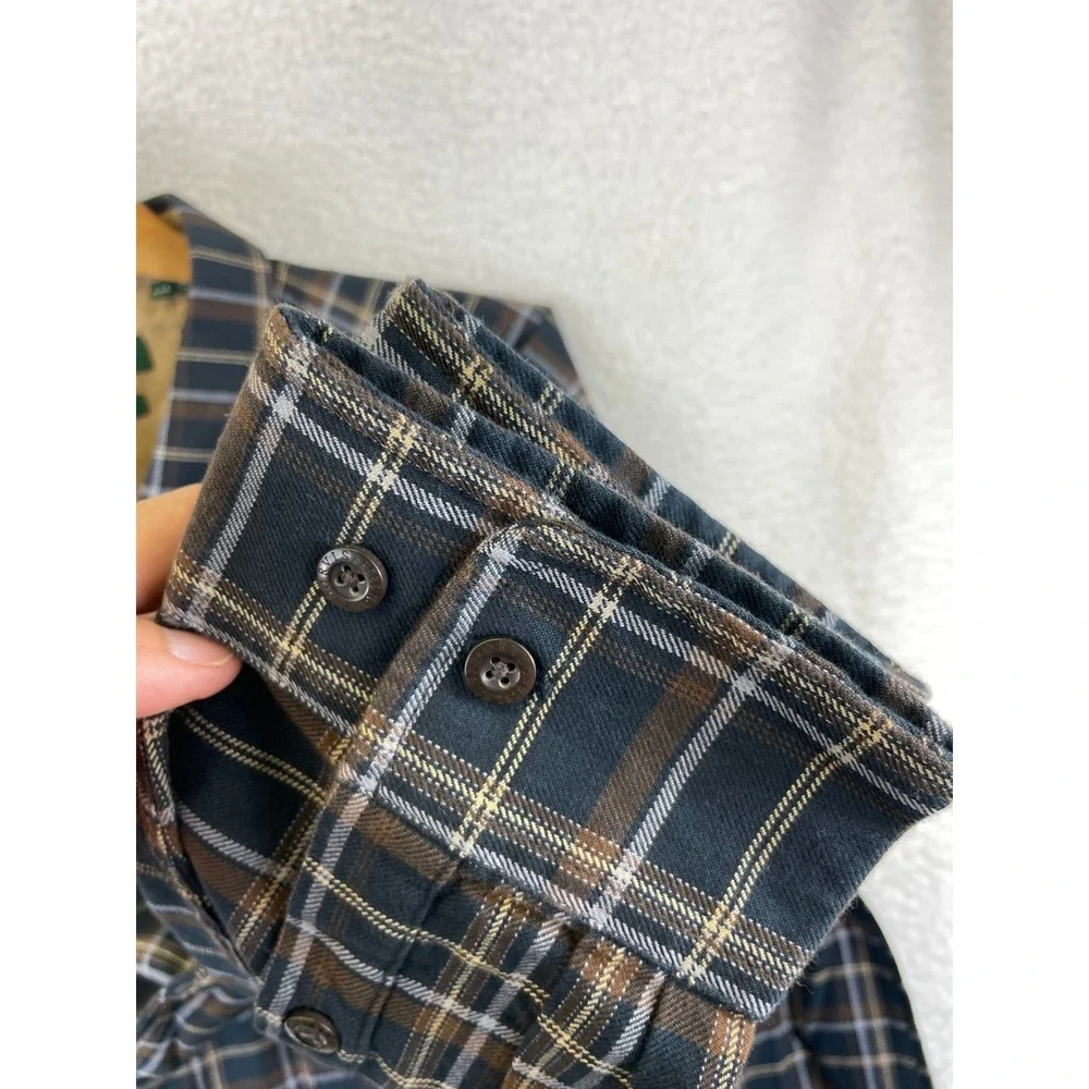 Orvis Men's Size XXL Classic Fit Plaid Button Down Shirt Navy Brown Cotton - Picture 6 of 9